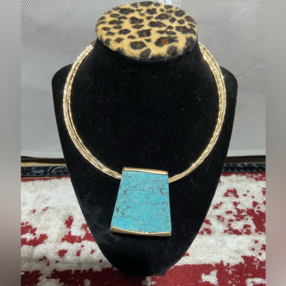 Robert Lee Morris RIM Studio Gold Tone Choker With Natural Blue Stone Pendant